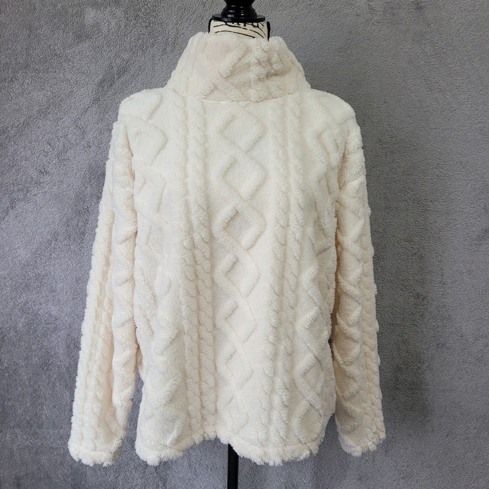 Eddie Bauer large cable knit super soft sweater fuzzy mock neck cozy preppy ski